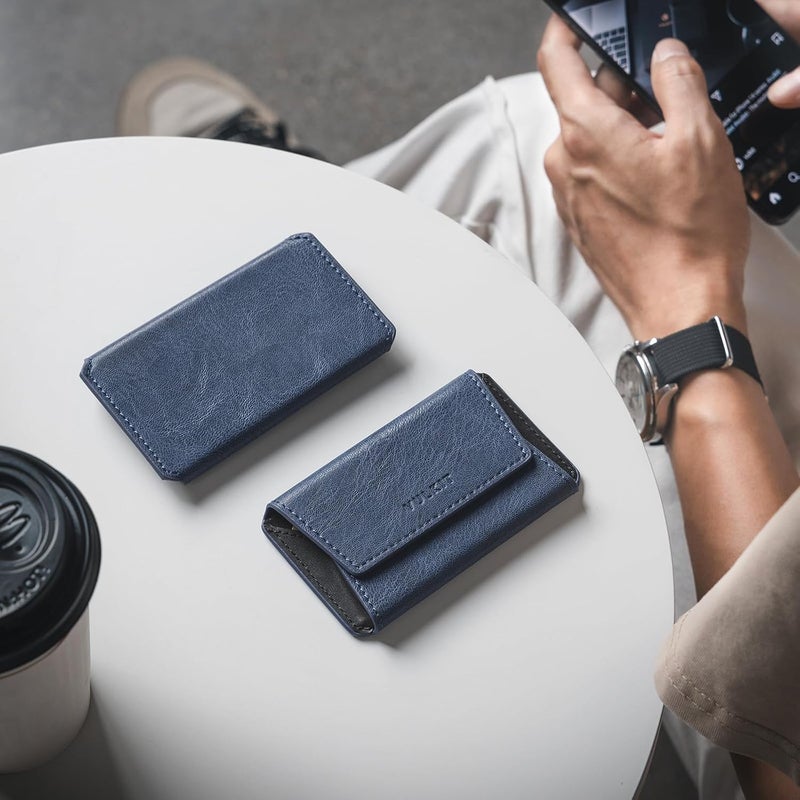 VULKIT حافظة بطاقات العمل الجلدية للرجال، محفظة بطاقات عمل نحيفة، حافظة بطاقات الاسم، تحمل 20 بطاقة عمل، لون أزرق - Image 2